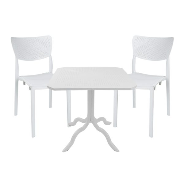 253 000106 Dining table Icon-Ignite pakoworld set of 3 pieces PP in white shadeOutdoor furniture > Garden food table