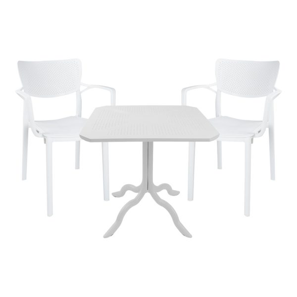 253 000108 Dining table Icon-Fontline pakoworld set of 3 pieces PP in white shadeOutdoor furniture > Garden food table