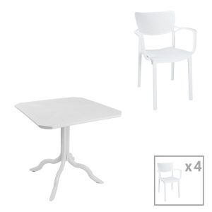 253 000109 Dining table Icon-Fontline pakoworld set of 5 pieces PP in white shadeOutdoor furniture > Garden food table
