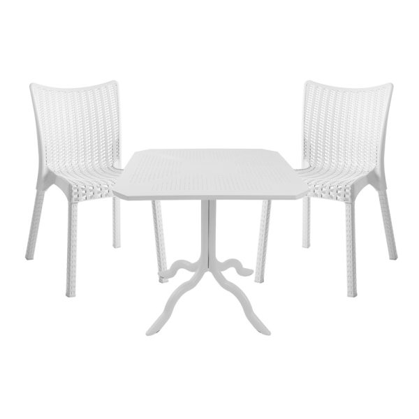 253 000110 Icon-Confident pakoworld dining set 3pcs PP in white shadeOutdoor furniture > Garden food table