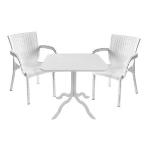 253 000112 Dining table Icon-Festive pakoworld set of 3 pieces PP in white shadeOutdoor furniture > Garden food table