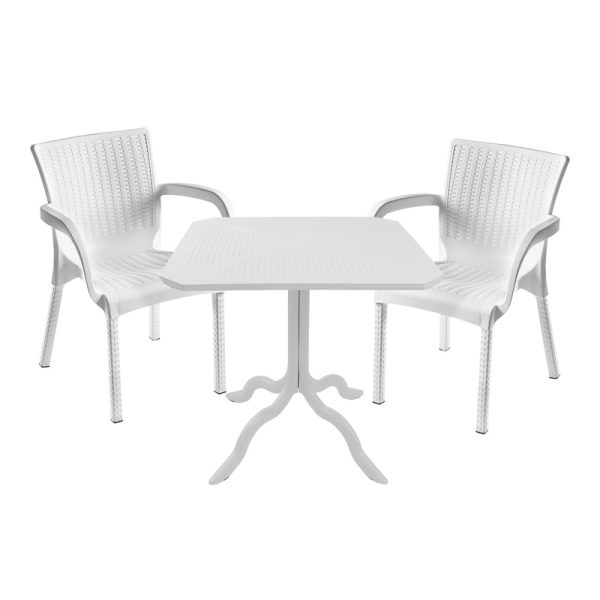 253 000112 Dining table Icon-Festive pakoworld set of 3 pieces PP in white shadeOutdoor furniture > Garden food table