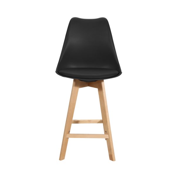 271 000019 2 Bar stool Gaston pakoworld black pp-pu and natural wood leg 48.5x56x104cmIndoor furniture > Bar stools