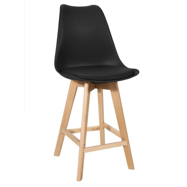 271 000019 Bar stool Gaston pakoworld black pp-pu and natural wood leg 48.5x56x104cmIndoor furniture > Bar stools