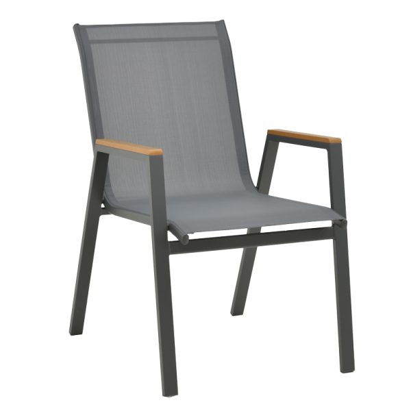 288 000001 Armchair Azelie pakoworld dark grey textilene-dark grey aluminium leg-plywood arms 56x75x88cmOutdoor furniture > Garden armchairs