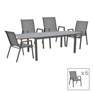 288 000009 Dinning set Azelie-Lafla pakoworld set of 7 anthracite fabric-anthracite aluminum 160-240x100x75cmOutdoor furniture > Garden food table