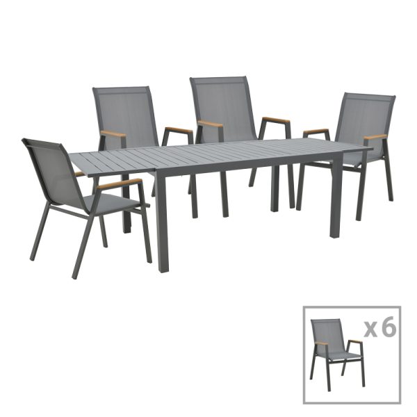 288 000009 Dinning set Azelie-Lafla pakoworld set of 7 anthracite fabric-anthracite aluminum 160-240x100x75cmOutdoor furniture > Garden food table