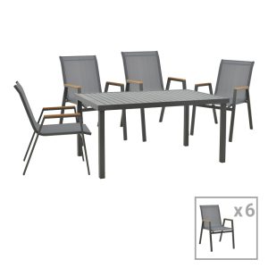 288 000010 Dinning set Azelie-Kliton pakoworld set of 7 anthracite fabric-anthracite aluminum 150x80x74cmOutdoor furniture > Garden food table