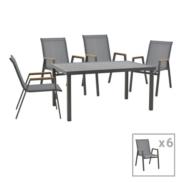 288 000010 Dinning set Azelie-Kliton pakoworld set of 7 anthracite fabric-anthracite aluminum 150x80x74cmOutdoor furniture > Garden food table