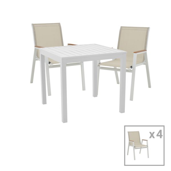 288 000011 Dinning set Azelie-Kliton Ι pakoworld set of 5 grey fabric-white aluminum 80x80x74cmOutdoor furniture > Garden food table