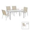 288 000012 Dining table Raven - Thorio set of 7 pakoworld anthracite aluminum and plywood in a natural shade 160x90x75cmOutdoor furniture > Garden food table