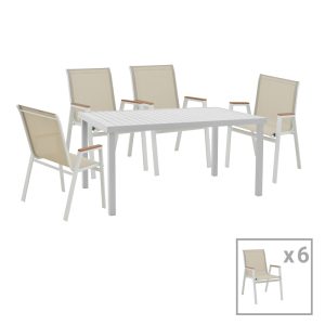 288 000012 Dinning set Azelie-Kliton ΙΙ pakoworld set of 7 grey fabric-white aluminum 150x80x74cmOutdoor furniture > Garden food table