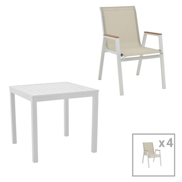288 000014 Dining table Kliton - Azelie set of 5 pakoworld aluminum in white shade 80x80x74cmOutdoor furniture > Garden food table
