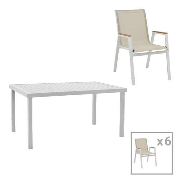 288 000016 Dining table Kliton - Azelie set of 7 pakoworld aluminum in white shade 150x80x74cmOutdoor furniture > Garden food table