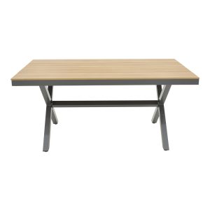 288 000018 2 Thorio-Azelie dining table set of 7 pakoworld anthracite aluminum and plywood in natural shade 160x90x75cmOutdoor furniture > Garden food table