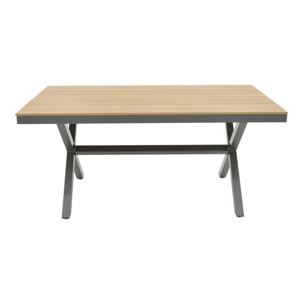 288 000018 2 Thorio-Azelie dining table set of 7 pakoworld anthracite aluminum and plywood in natural shade 160x90x75cmOutdoor furniture > Garden food table