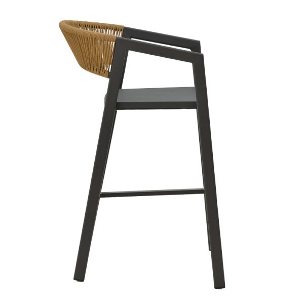 291 000016 2 Aluminum bar stool Phoenix pakoworld stackable anthracite frame-textilene natural rattan 53x58x103cmOutdoor furniture > Stools