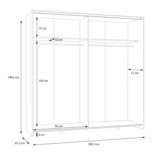 318 000021 2 Wardrobe Jolite pakoworld 2 doors with shelves white-oak melamine 190x61x190.5cmIndoor furniture > Wardrobes