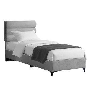 323 000029 Limit pakoworld fabric bed in a light grey shade 120x200cmIndoor furniture > Beds