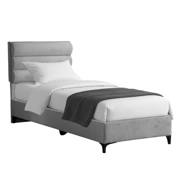 323 000029 Limit pakoworld fabric bed in a light grey shade 120x200cmIndoor furniture > Beds