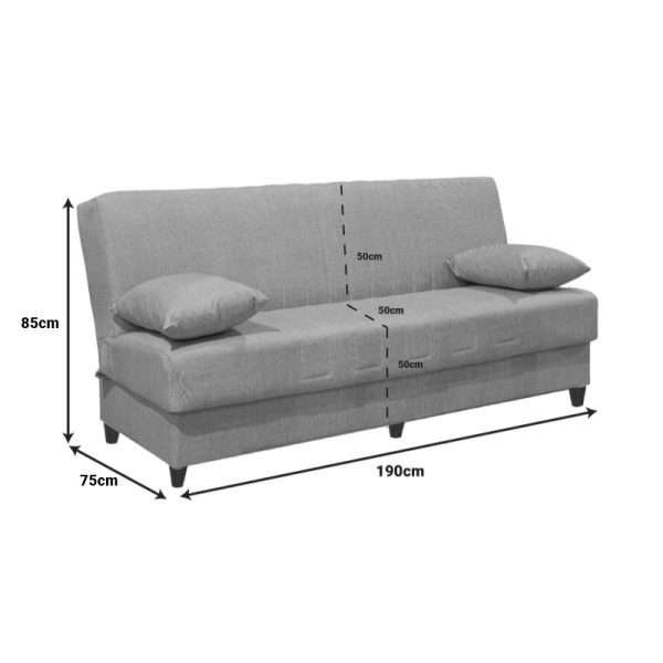 328 000024 4 Romina three-seater sofa-bed with storage space pakoworld light gray fabric 190x75x85cmIndoor furniture > Sofas-bed