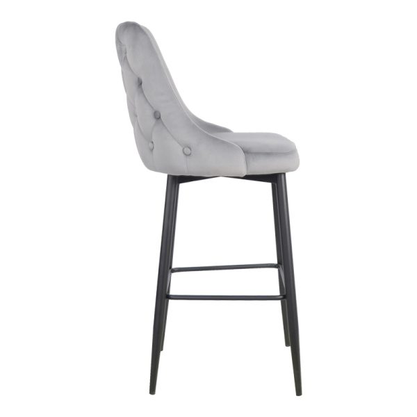 357 000016 2 Zedna bar stool pakoworld grey velvet with black metal legs 52x57x111cmIndoor furniture > Bar stools