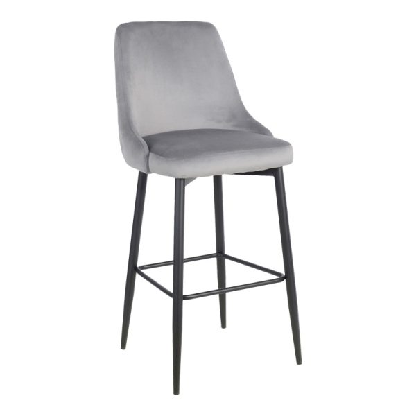 357 000016 Zedna bar stool pakoworld grey velvet with black metal legs 52x57x111cmIndoor furniture > Bar stools