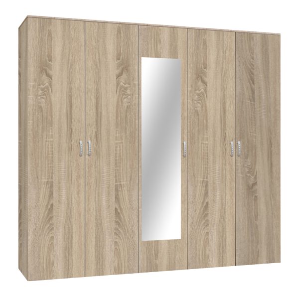 361 000057 Luna pakoworld five-leaf wardrobe with mirror in sonoma color 220x52x200cmIndoor furniture > Wardrobes