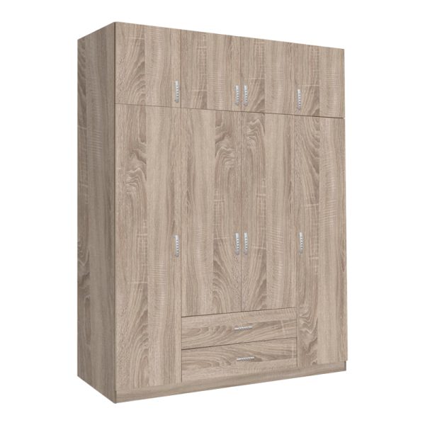 361 000061 Royal pakoworld four-leaf wardrobe with drawers in sonoma shade 200x58x230cmIndoor furniture > Wardrobes
