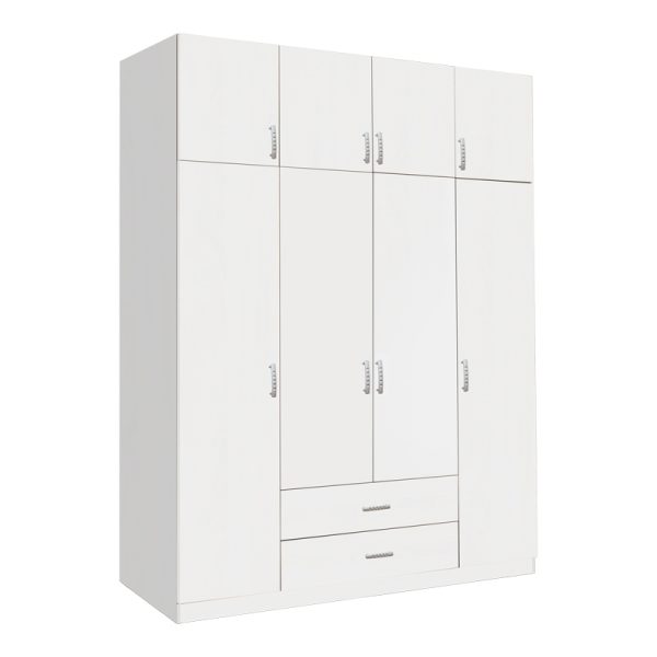 361 000062 Royal pakoworld four-leaf wardrobe with drawers in white shade 200x58x230cmIndoor furniture > Wardrobes