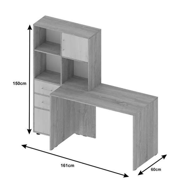 361 000098 3 Work desk-bookcase Scarlet pakoworld in sonoma-white color 161x60x150cmOffice furniture > Working desk