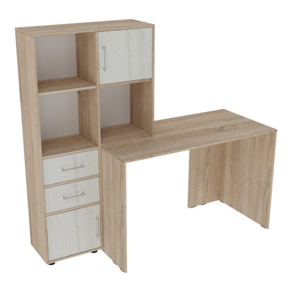 361 000098 Work desk-bookcase Scarlet pakoworld in sonoma-white color 161x60x150cmOffice furniture > Working desk