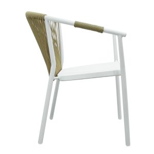 373 000001 2 Aluminum armchair Convince pakoworld stackable with white frame-textilene-pe rattan in natural shade 56x63x82cmOutdoor furniture > Garden armchairs