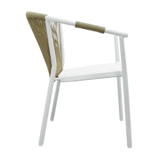 373 000001 2 Aluminum armchair Convince pakoworld stackable with white frame-textilene-pe rattan in natural shade 56x63x82cmOutdoor furniture > Garden armchairs
