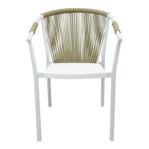 373 000001 3 Aluminum armchair Convince pakoworld stackable with white frame-textilene-pe rattan in natural shade 56x63x82cmOutdoor furniture > Garden armchairs