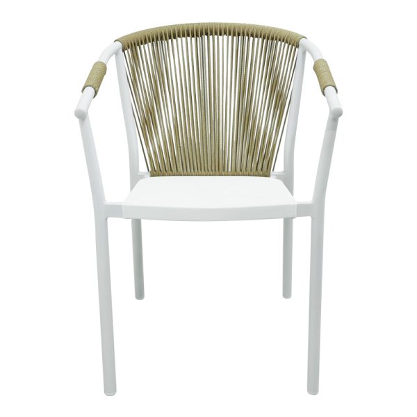 373 000001 3 Aluminum armchair Convince pakoworld stackable with white frame-textilene-pe rattan in natural shade 56x63x82cmOutdoor furniture > Garden armchairs