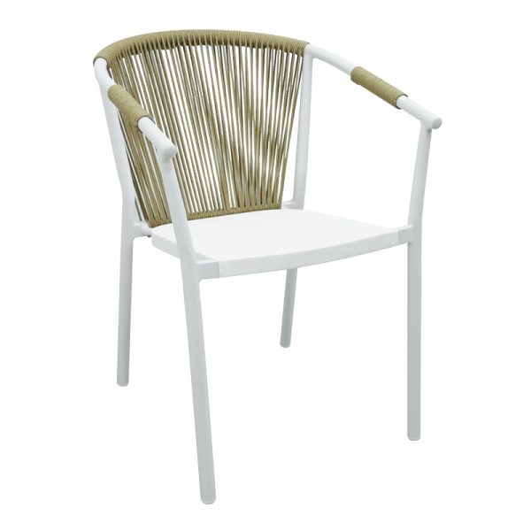 373 000001 Aluminum armchair Convince pakoworld stackable with white frame-textilene-pe rattan in natural shade 56x63x82cmOutdoor furniture > Garden armchairs