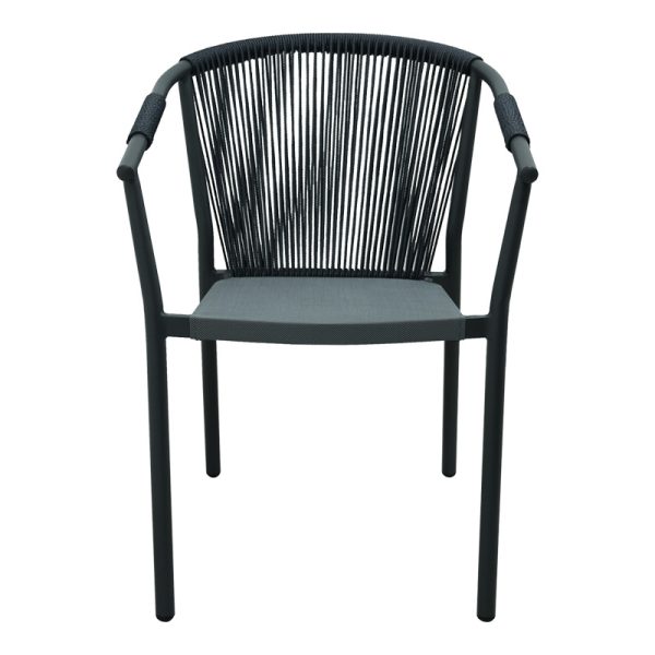 373 000002 3 Aluminum armchair Convince pakoworld stackable with grey frame-textilene-pe rattan 56x63x82cmOutdoor furniture > Garden armchairs