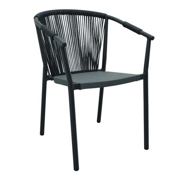 373 000002 Aluminum armchair Convince pakoworld stackable with grey frame-textilene-pe rattan 56x63x82cmOutdoor furniture > Garden armchairs