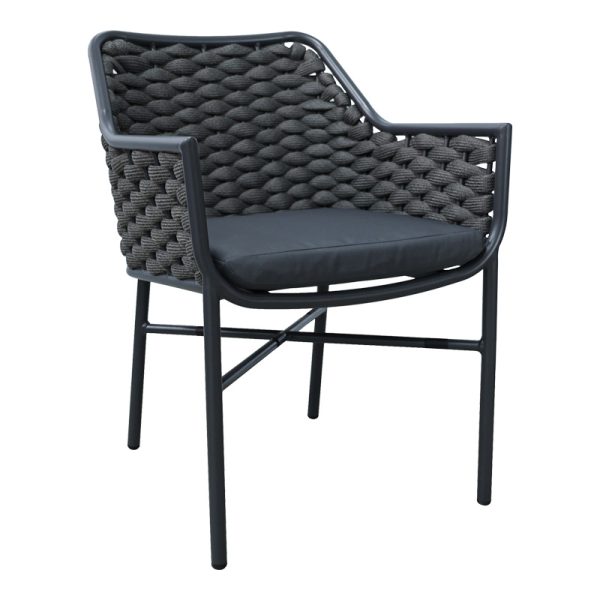 373 000004 Ortegia pakoworld stackable aluminum armchair with anthracite frame and rope 57x62x82cmOutdoor furniture > Garden armchairs