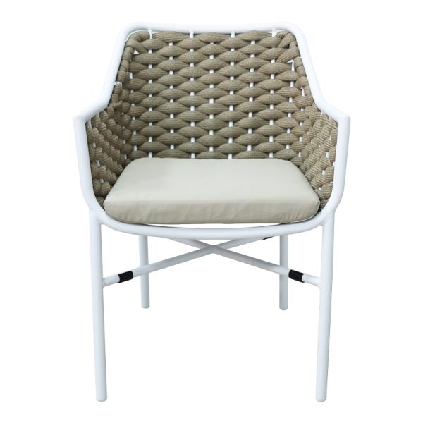 373 000005 2 Ortegia pakoworld stackable aluminum armchair with white frame-khaki rope 57x62x82cmOutdoor furniture > Garden armchairs