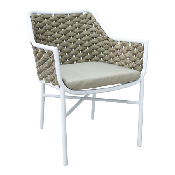 373 000005 Ortegia pakoworld stackable aluminum armchair with white frame-khaki rope 57x62x82cmOutdoor furniture > Garden armchairs