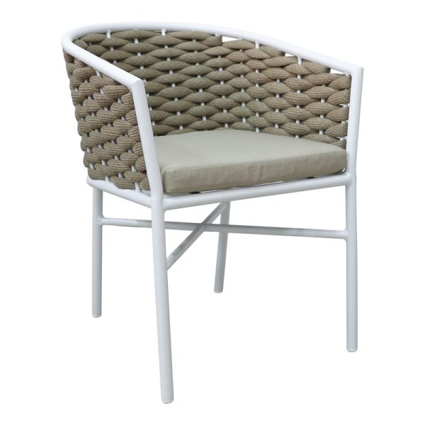 373 000007 Aluminum armchair Noevo pakoworld stackable with white frame-natural rope 57x62x77cmOutdoor furniture > Garden armchairs