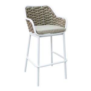 373 000009 Zuki pakoworld aluminum bar stool stackable with white frame and cushion 55x54x109cmOutdoor furniture > Stools