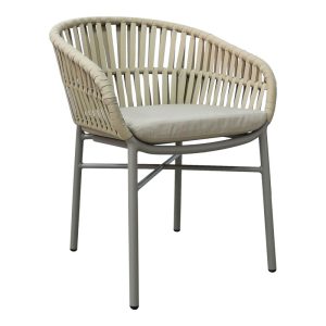 373 000010 Frama pakoworld stackable aluminum-pe rope armchair in brown shade and cushion 57x60x78cmOutdoor furniture > Garden armchairs