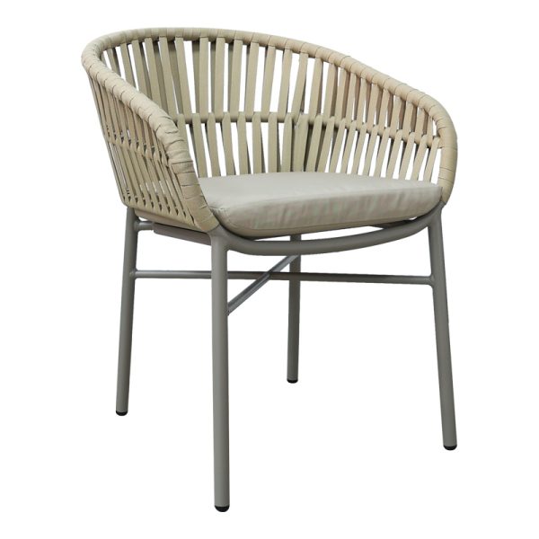 373 000010 Frama pakoworld stackable aluminum-pe rope armchair in brown shade and cushion 57x60x78cmOutdoor furniture > Garden armchairs