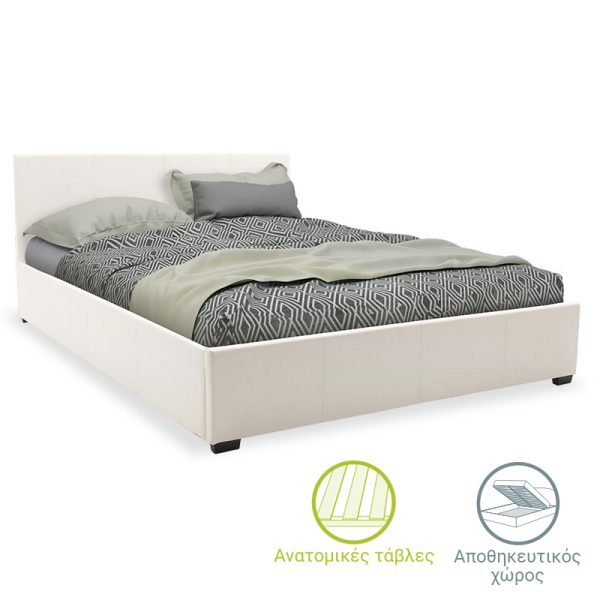 006 000027 Double bed Norse pakoworld PU with storage space in white matte 160x200cmIndoor furniture > Beds