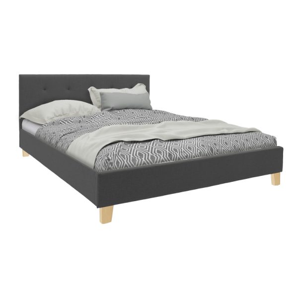 006 000054 Mago pakoworld bed, anthracite fabric, with natural wooden leg 140x200cmIndoor furniture > Beds