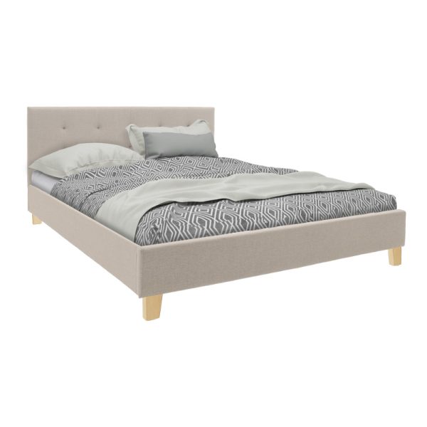 006 000055 Mago pakoworld bed, cream fabric with natural wood leg, 160x200cmIndoor furniture > Beds
