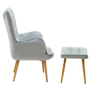 029 000157 2 Maddison armchair with footrest-cushion pakoworld velvet grey-natural 68x72x98cmIndoor furniture > Living room armchairs